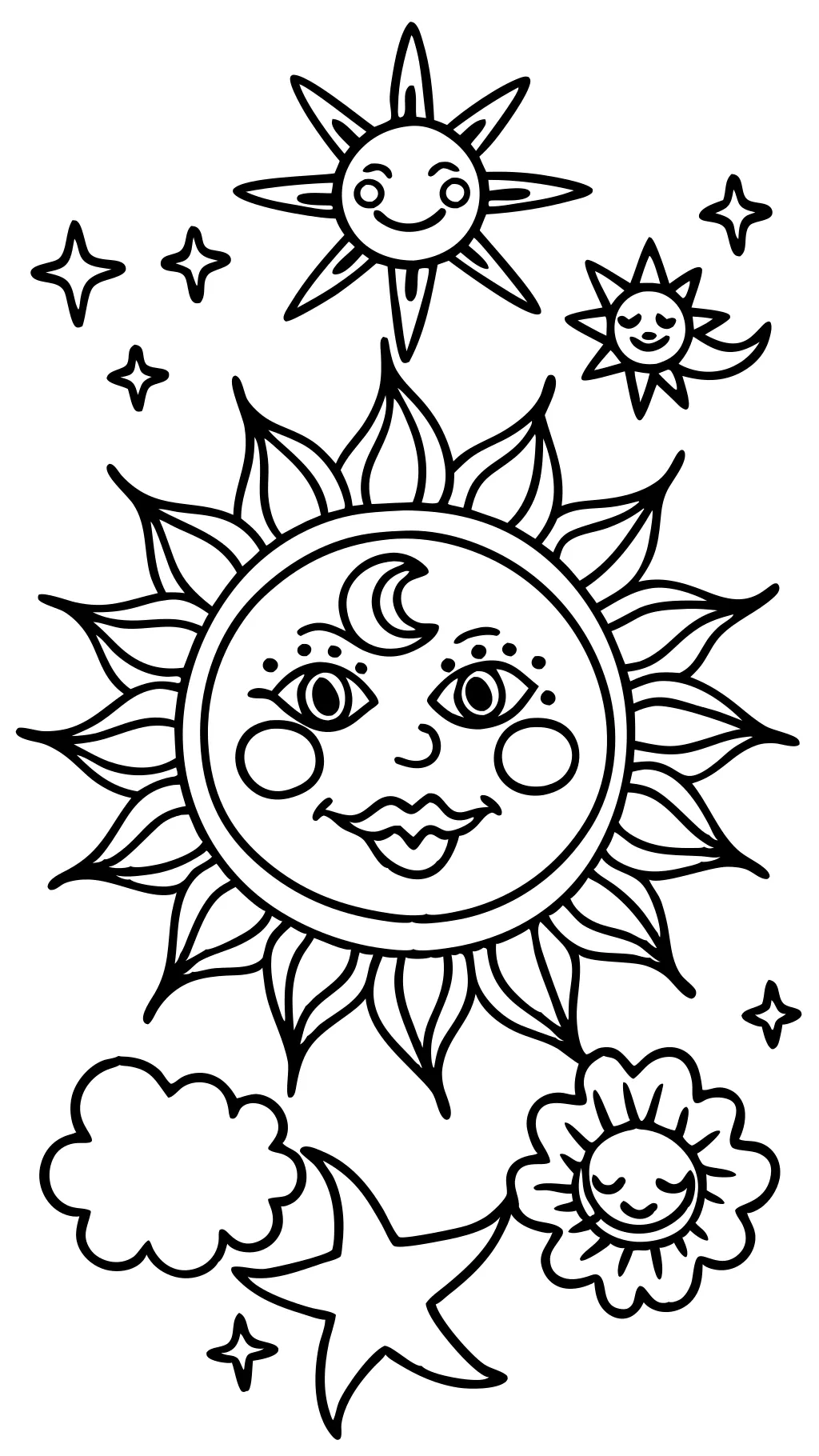 trippy sun and moon coloring pages